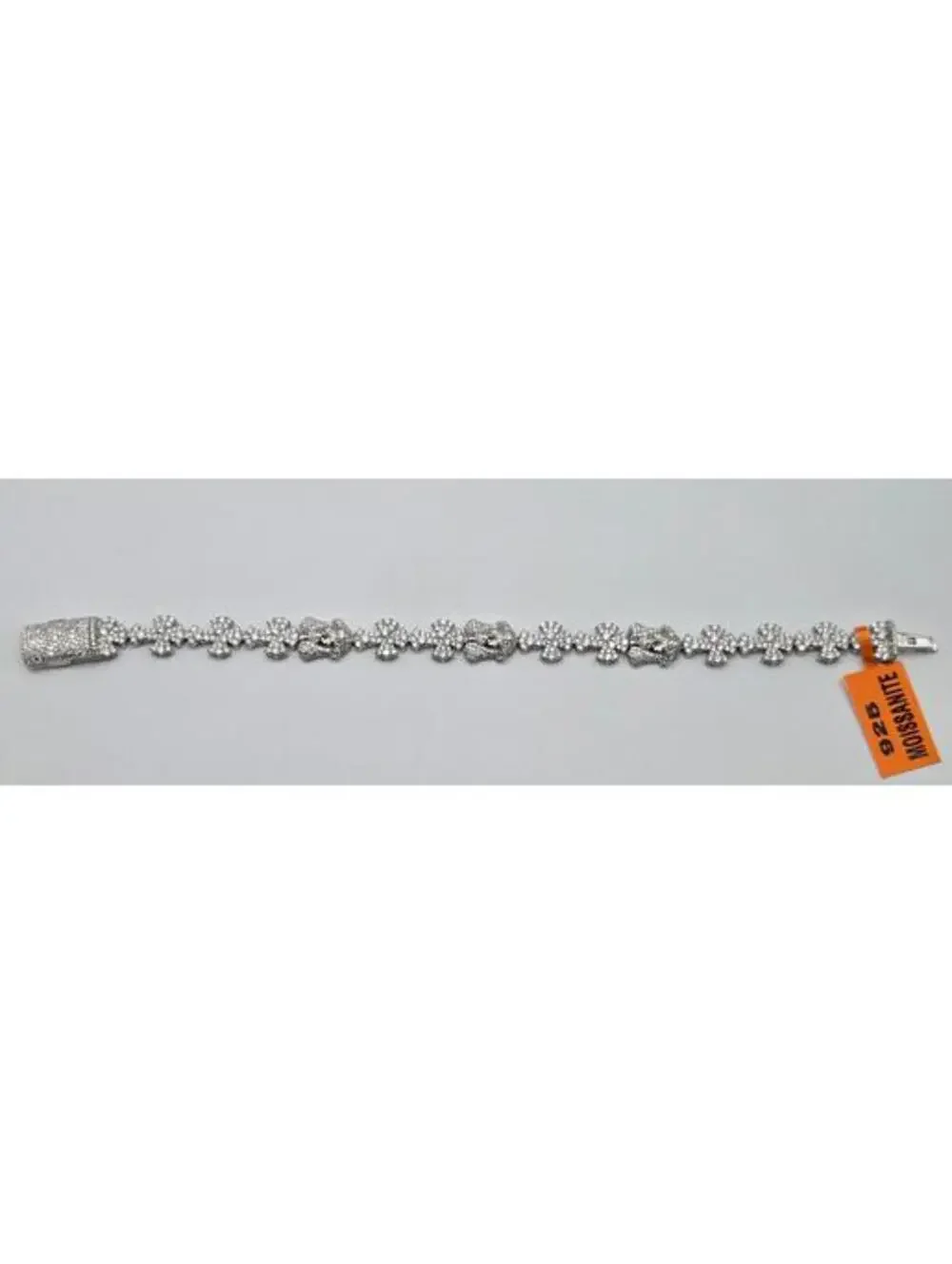Real MOISSANITE Jesus Face & Cross Bracelet, 925 Sterling Silver, 9in Icey
